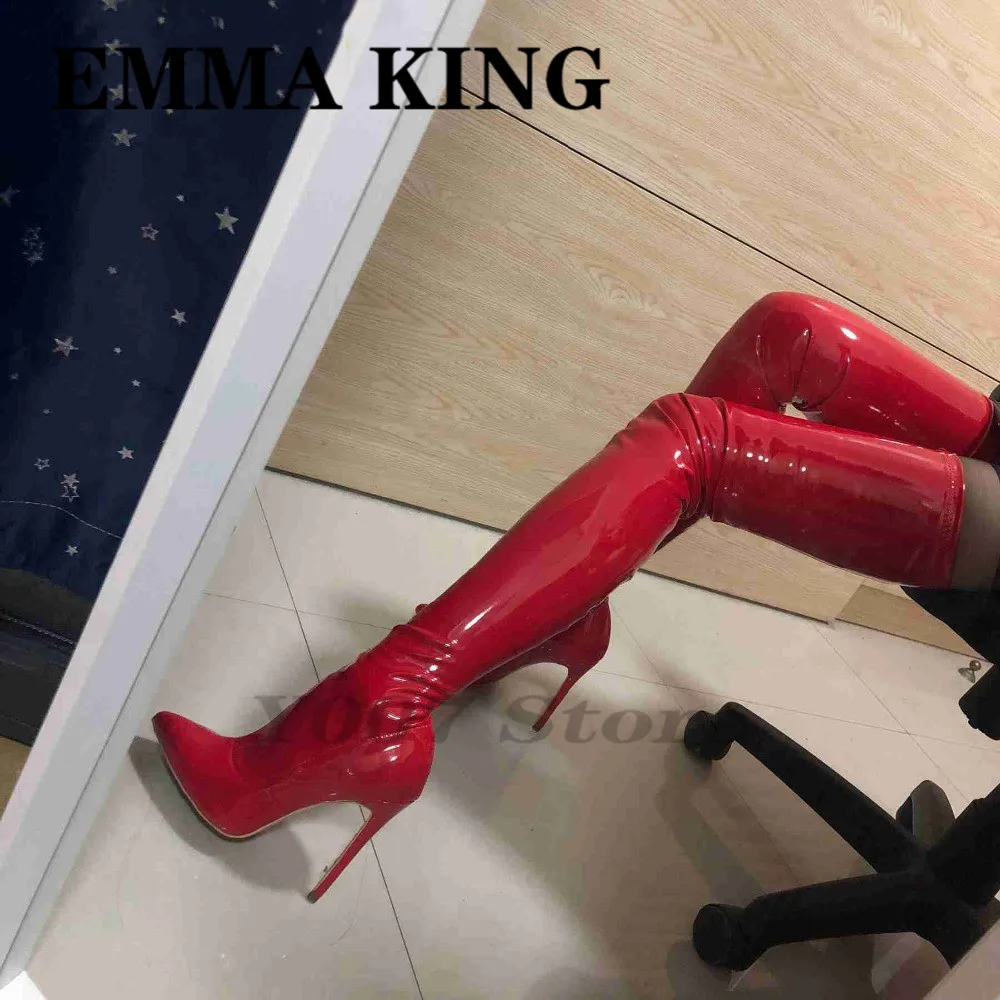 Пикантные красные промежности Высокие сапоги для Для женщин 2019 зимняя обувь