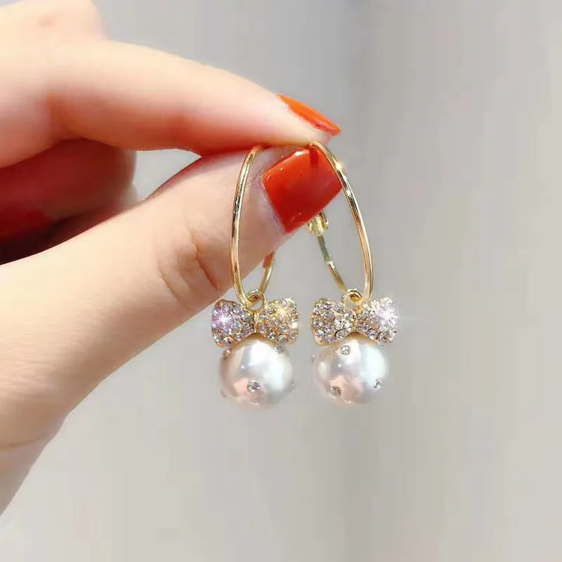 Серьги с большим жемчугом и бантом новые темпераментные серьги корейские