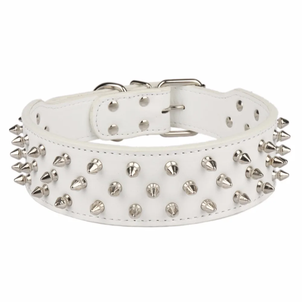 PipiFren Big Dogs Rivets Collars Pure Color PU Leather Collar For Large Breed Necklace Pets mascotas accesorios | Дом и сад