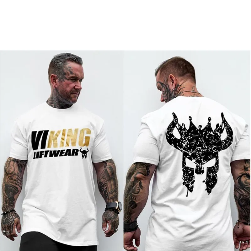 

132# VIKING 3XL Extra Size T-shirt Brand Mens muscle T shirt bodybuilding fitness men tops cotton singlets Plus Big