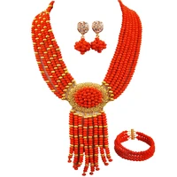 opaque orange crystal strand necklace party jewelry set nigerian wedding bridal set african beads jewelry set