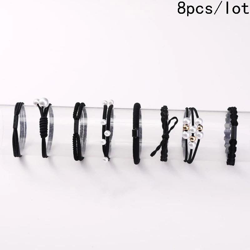 set 2 8/12/16/20/25 шт. Для женщин; обычная блузка для девочек; платье с жемчужинами; резинка для волос, обтянутая тканью; трикотажные резинки для волос хвост держатель повязки для волос аксессуары для волос комплект - Цвет: set 2
