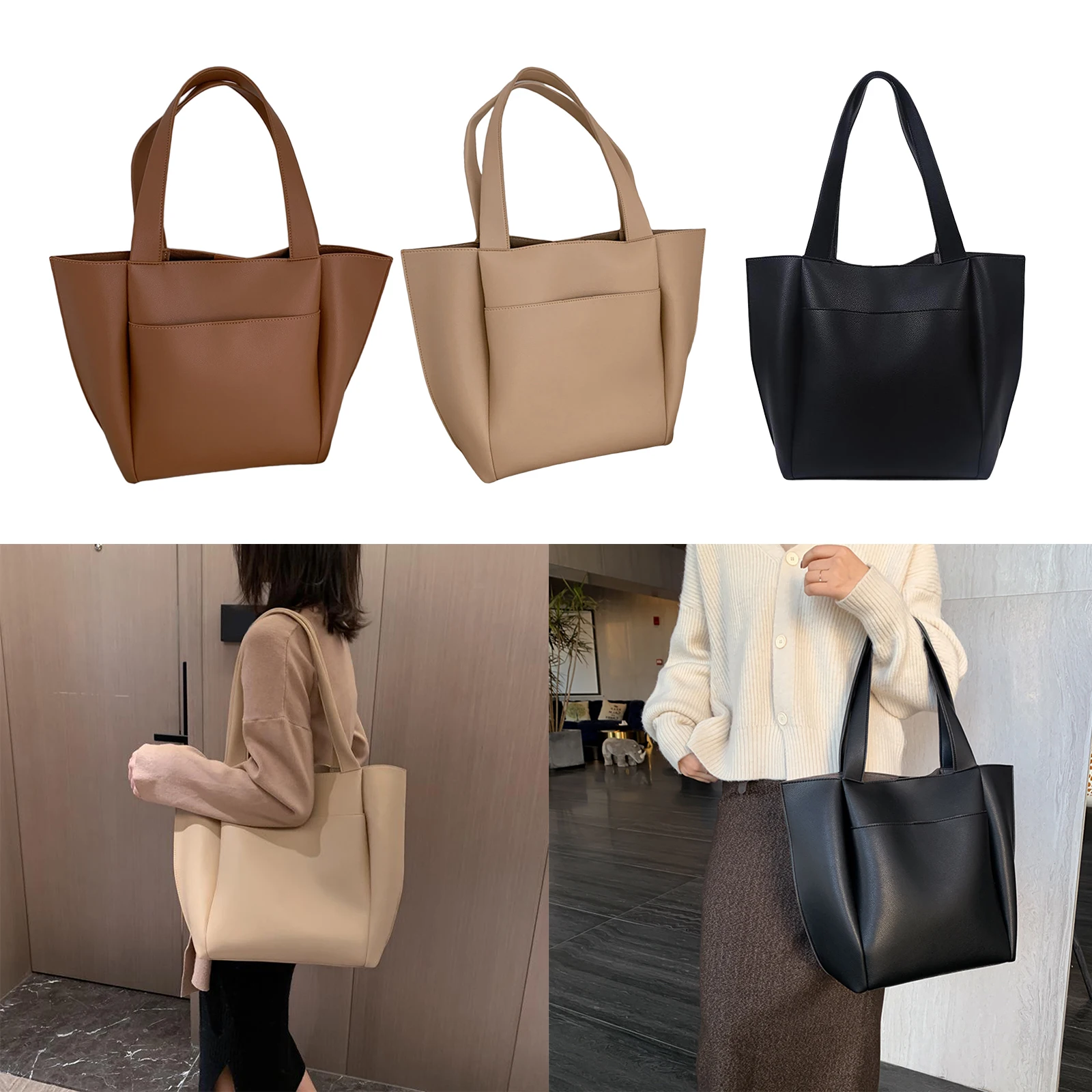 

Womens Soft Leather Handbag Large Capacity Retro Vintage Top Handle Casual Shoulder Bags Tote