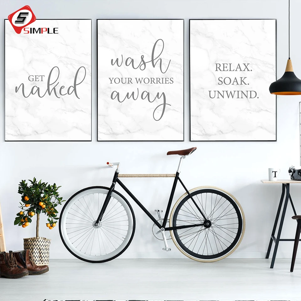 

Bathroom Toilet Print Quote Get Naked Relax Soak Unwind Wash Your Worries Poster Marble Wall Pictures Canvas Painting Decoration