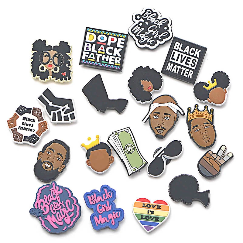 1PCS PVC Croc Shoe Charms Black Girl Magic Shoe Button Accessories Buckle Decorations Charm for Girl Gift Black Lives Matter