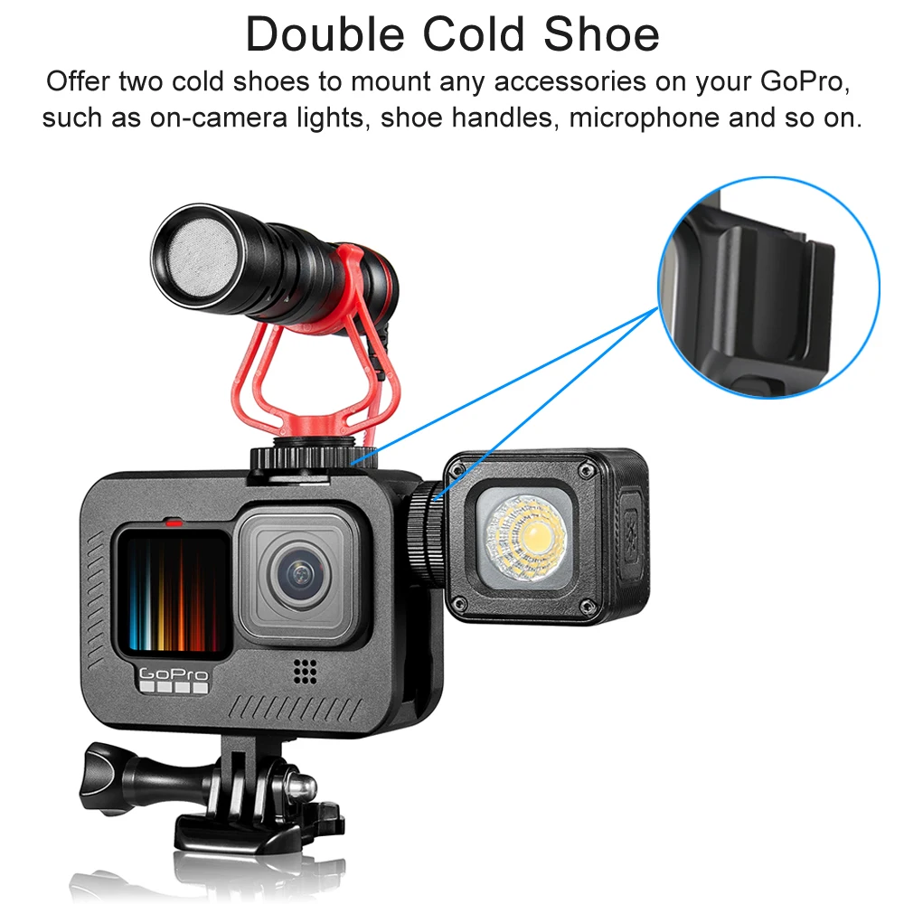 Алюминиевый чехол для GoPro Hero 10 9 Черный Защитный металлический брелка крепление