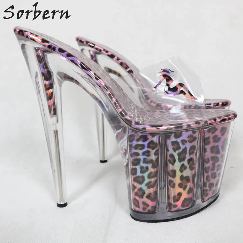 Sorbern Holographic Leopard Women Slippers Transparent Sexy Lady Slip On Summer Shoes Custom Filling Material Big Sizes Sliders | Обувь