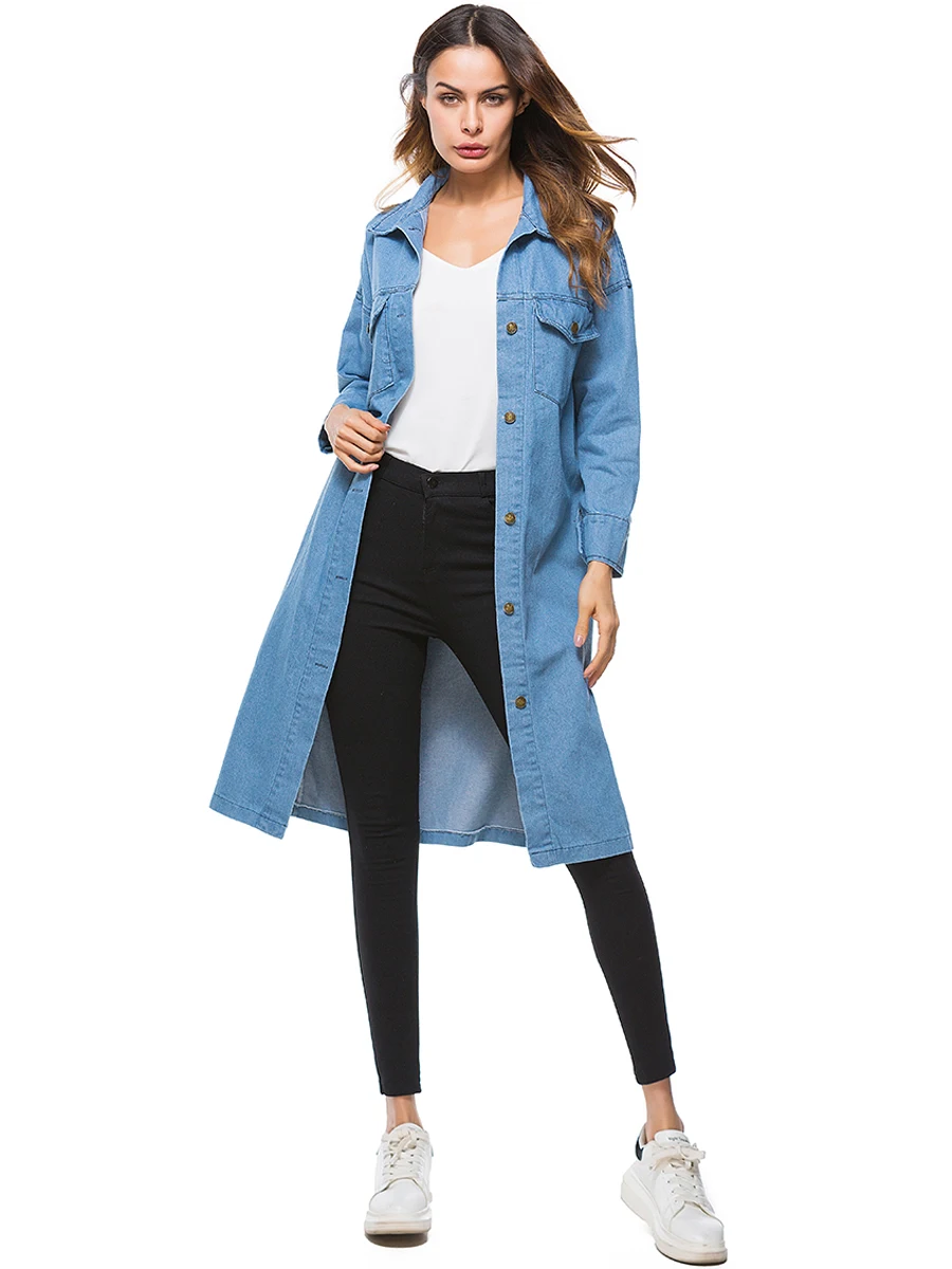 Женская однобортная джинсовая куртка с отворотом плюшевая Повседневная длинным