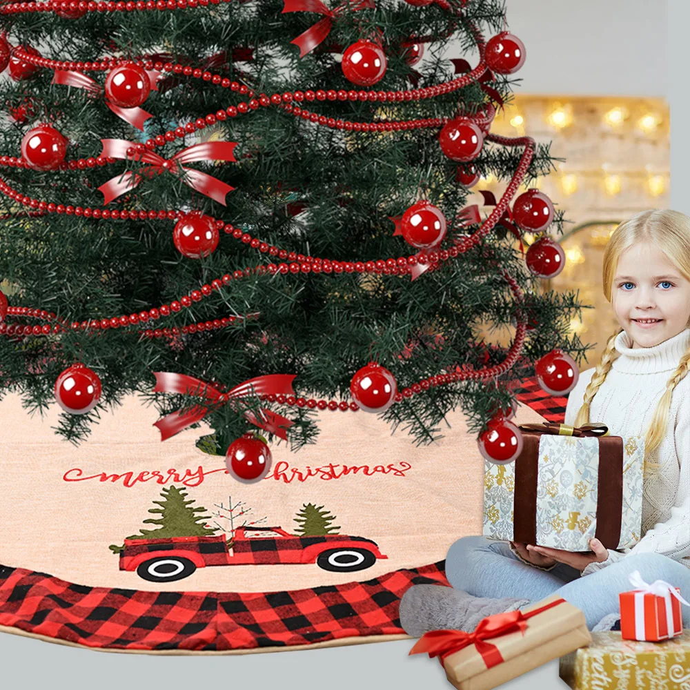 

Christmas Tree Skirt with Red Buffalo Plaid Rustic Xmas Tree Skirt for Merry Christmas Xmas Holiday Party Decorations