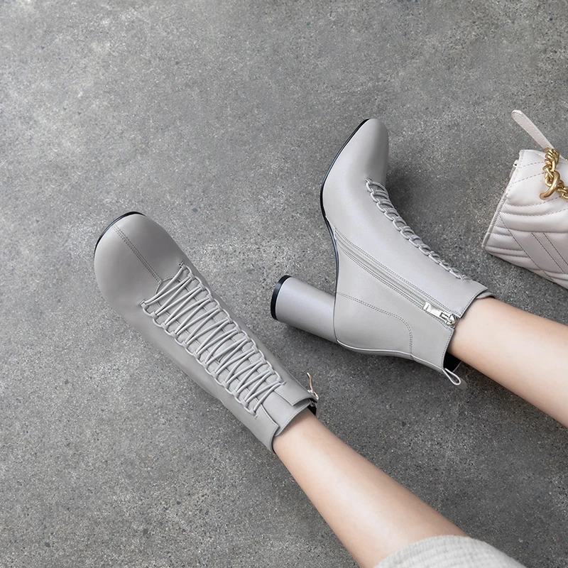 INS/популярные женские ботильоны; женские ботинки из натуральной кожи; ботинки «Челси» с круглым носком; ботинки на высоком каблуке; Новинка года; сезон осень