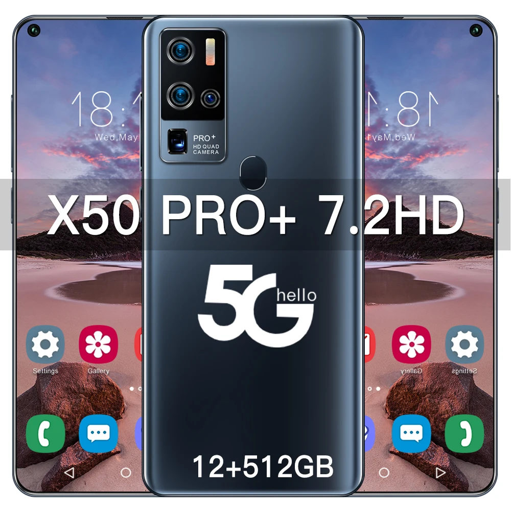 

X50 Pro+ Cell Phone 7.2 Inch 12gb Ram 256gb Andriod Rom Global Octa Dual Sim + Micro Sd 5g With Gps Smartphones 5800mAh
