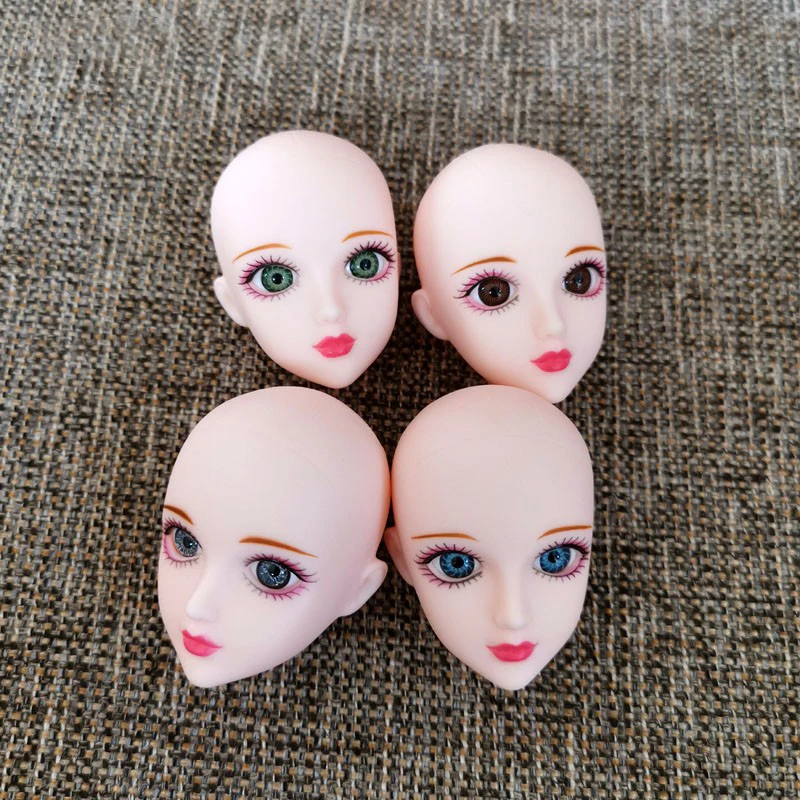 

1/6 Dolls Accessories Head Hand Painted Makeup + black Long Wig hair naked nude head without body Dolls Toy for Girls