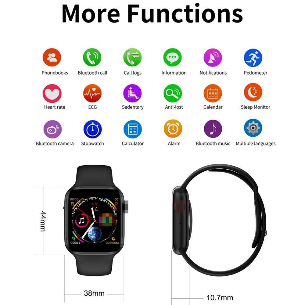 2019 умные часы W34 с Bluetooth и функцией вызова ЭКГ монитор сердечного ритма iwo 8 lite для