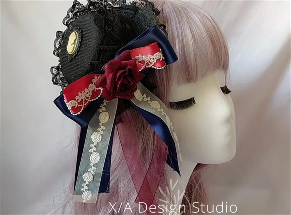 Заколка для волос в готическом стиле кружевная черная шляпка с бантом заколка