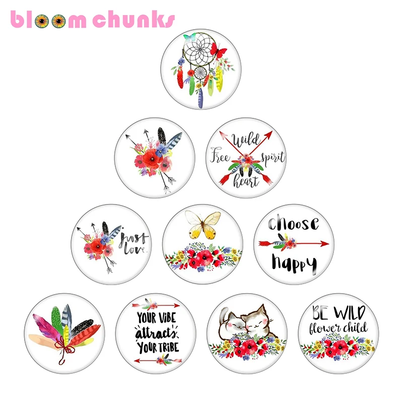 

flower feather arrow word 10pcs mixed 12mm/18mm/20mm/25mm Round photo glass cabochon demo flat back Making findings S4677