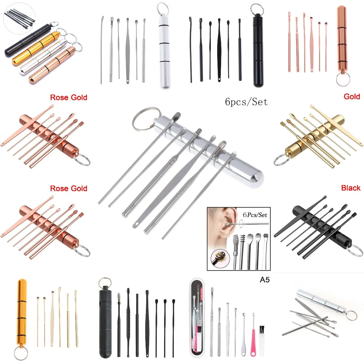 

1 Набор ухочистка из нержавеющей стали, ухочистка, ложка, ухочистка, набор для удаления ушного воска, инструмент для удаления ушного воска