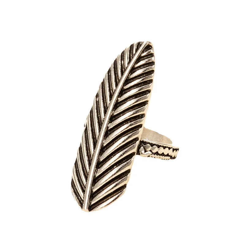 

Creative Leaf Feather Rings Womens Girls Simple Retro Old Single Finger Alloy Rings Jewelry For Ladies Party Engagement