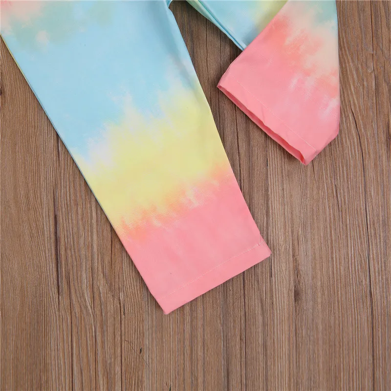 

Spring Autumn Children's Overalls Tie-dyed Colored Pattern Long Sleeve Round Neck Kids Girls Clothes 1-6 Years