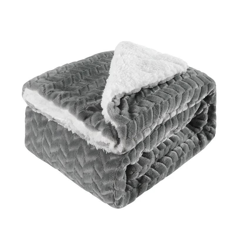

Bedspread lamb velvet blanket sofa cover blanket leaves flannel lazy double thick blanket small quilt white blue gray
