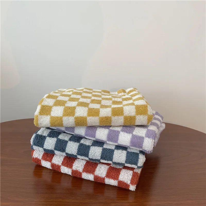 

Хлопковое полотенце в стиле ретро с длинным степлением, дружественное, в клетку, шахматная клетка, банное полотенце, мягкая впитывающая тка...