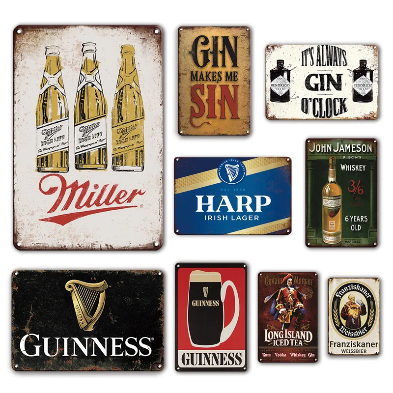 

Irish Pub Wall Decor Metal Plates Vintage Beer Poster Tin Sign Gin Wine Signs Decorative Plaques Retro Kitchen Plate Home Decor