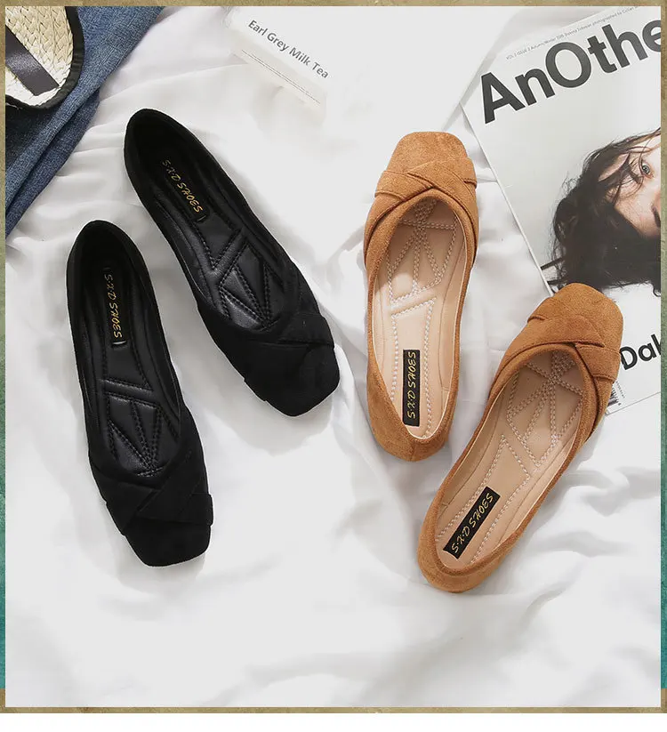 

Casual Suede Women Shoes Slip On Loafers Ballerina Female Flats Office Moccasins Square Toe Shallow Single Shoes Zapatos Mujer
