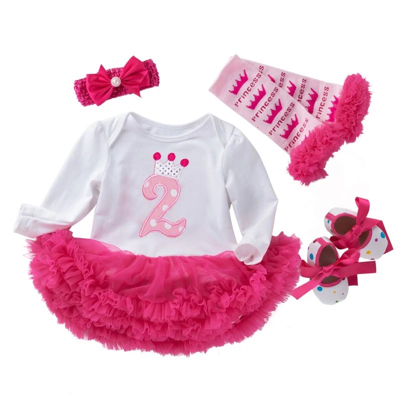 

2 Year Birthday Princess Girls Baby Romper Suit Long Sleeve Tutu Dress Set Costume Infant Clothing Roupa Bebe Newborn Baby Gifts