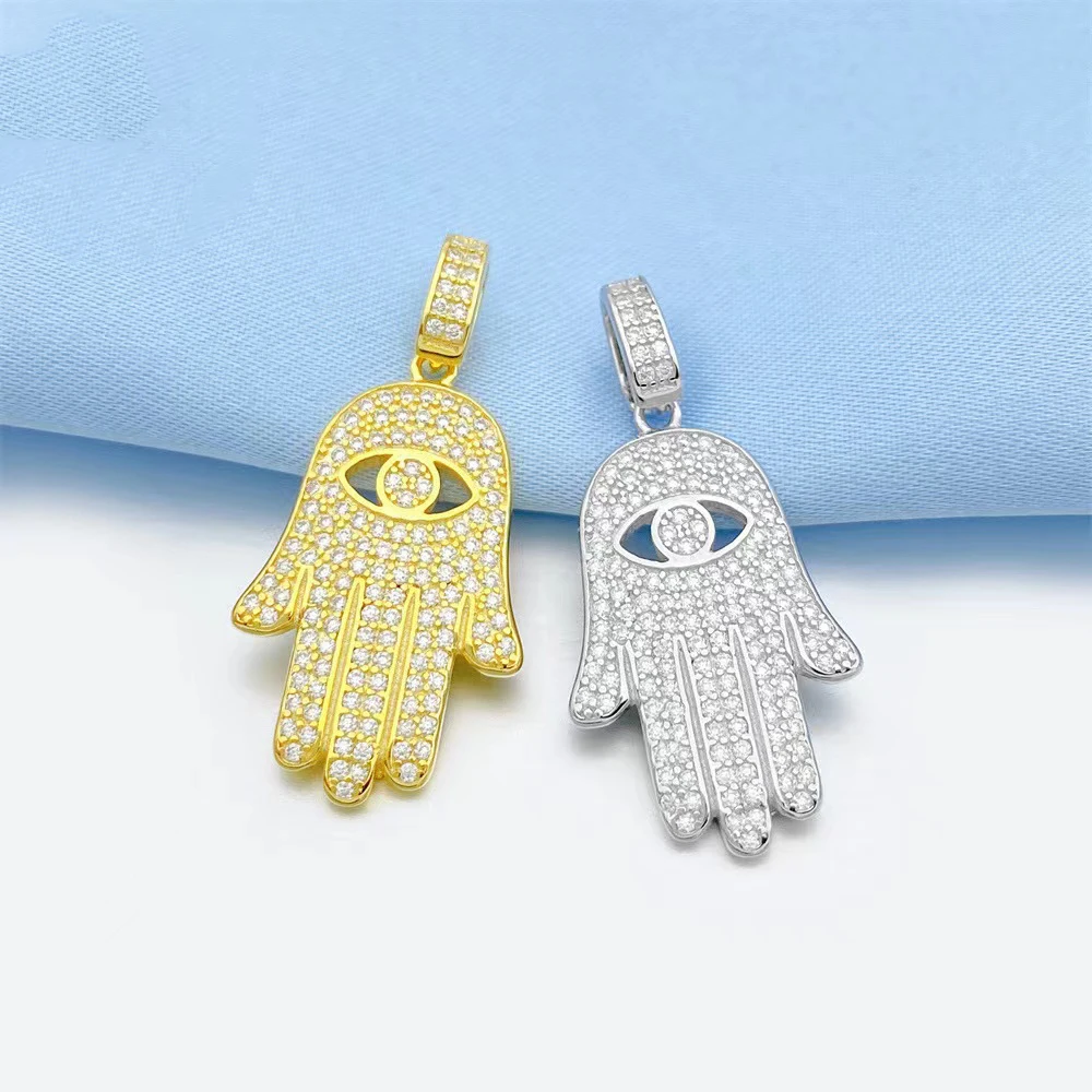 Hiphop S925 Silver VVS Moissanite Pendant Eye Palm Hamsa INS Jewelry 100% 925 Sterling Silver Bling Iced Out Pendant Birthday