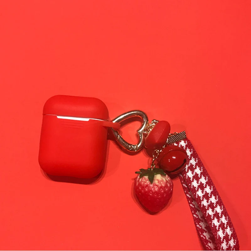 Case with Buckle B Милый мультяшный защитный чехол для AirPods с клубничной пряжкой, ремешок на запястье, Bluetooth, беспроводные наушники, силиконовая коробка для зарядного устройства - Цвет: Case with Buckle B