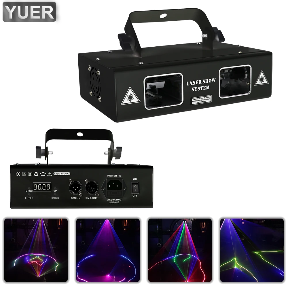 2 Heads Full Color RGB Pattern Scanning Beam Effect Remote Control Laser Light Stage Laser Projector  DJ Disco Bar Party DMX512