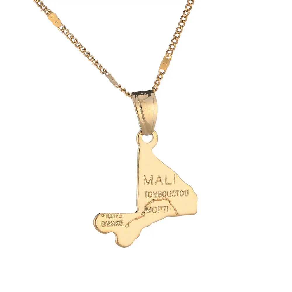 Ожерелье с подвеской картой Мали ювелирные изделия золотого цвета