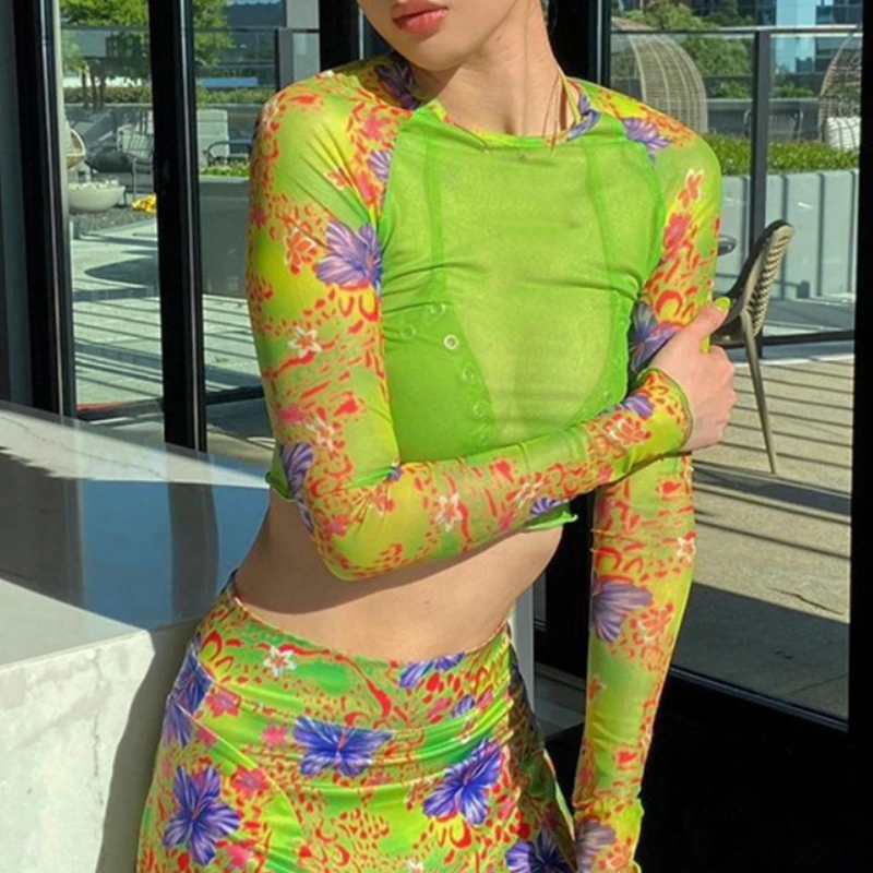 

Dourbesty 2021 Indie Mesh Sheer TShirt Women O-Neck Tee Long Sleeve Streetwear Trime Tops Fashion 2000s E-girl Harajuku T-shirt