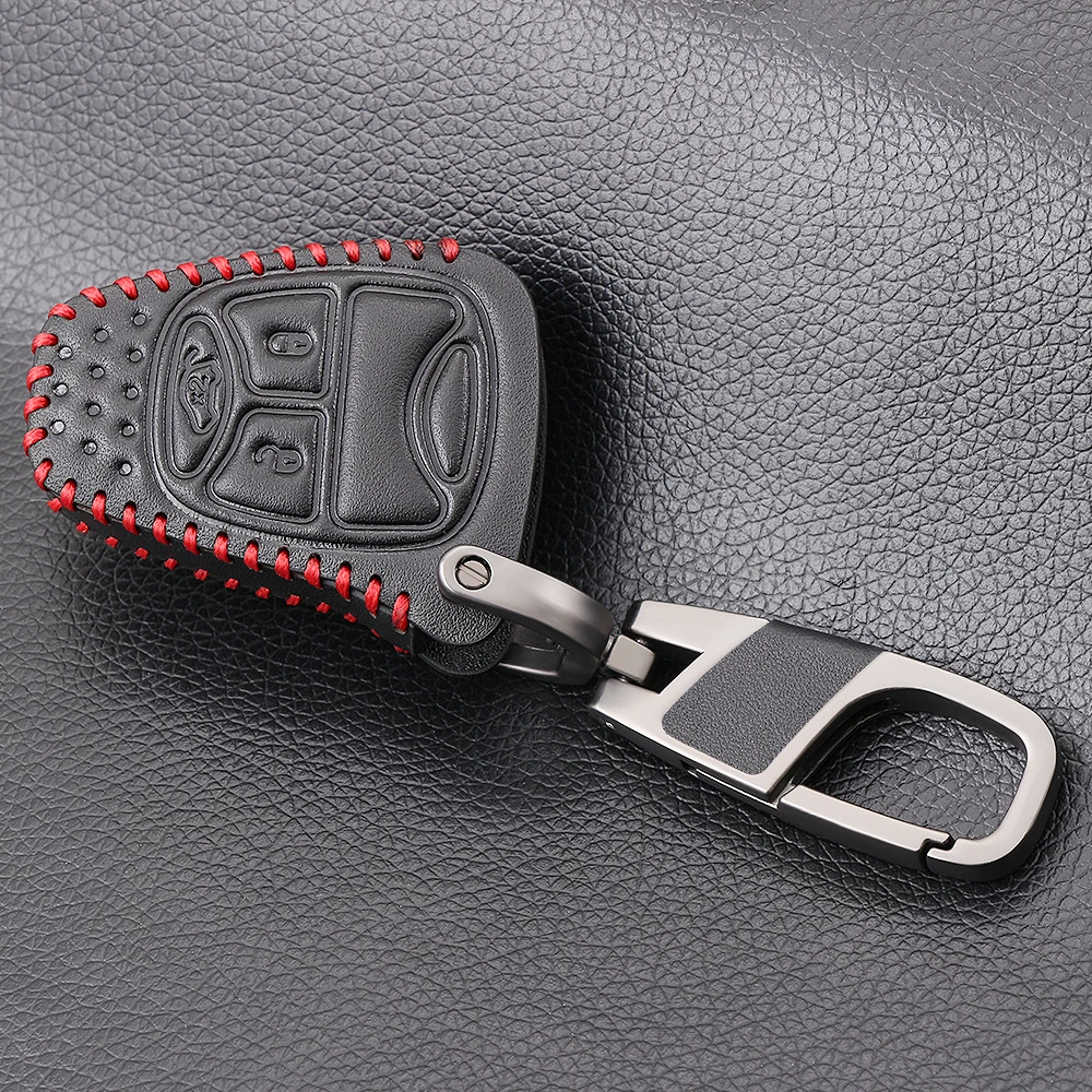 Leather Car Key Case For Jeep Commander Grand Cherokee Chrysler 300 Aspen Dodge Charger Durango 3/4 Buttons Remote Fob Cover Bag |