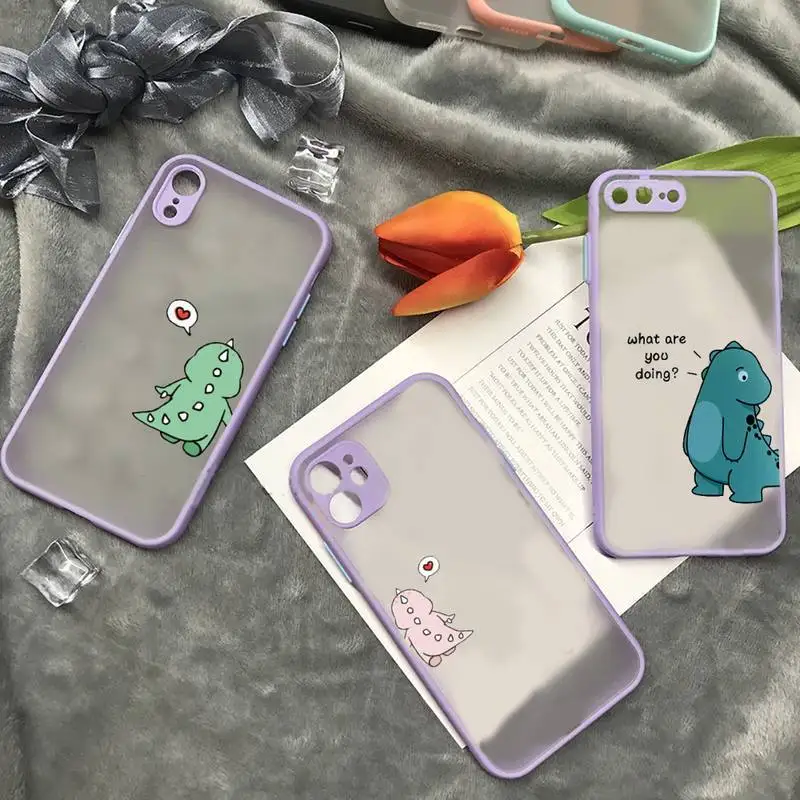 

Little dinosaur friend couple Phone Case matte transparent For iphone 7 8 11 12 plus mini x xs xr pro max cover