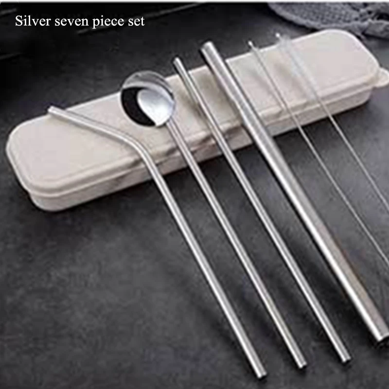 Silver 7 piece set Металлическая соломинка из нержавеющей стали yerba mate металлическая соломинки многократного использования соломенная сумка Экологичная соломка из нержавеющей стали для пива тапиоковые жемчужины трубки - Цвет: Silver 7 piece set