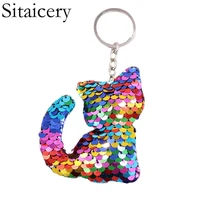 sitaicery sequins trinket cat keychain cute star dinosaur drive safe key chain pompons keyring woman bag womens accessories