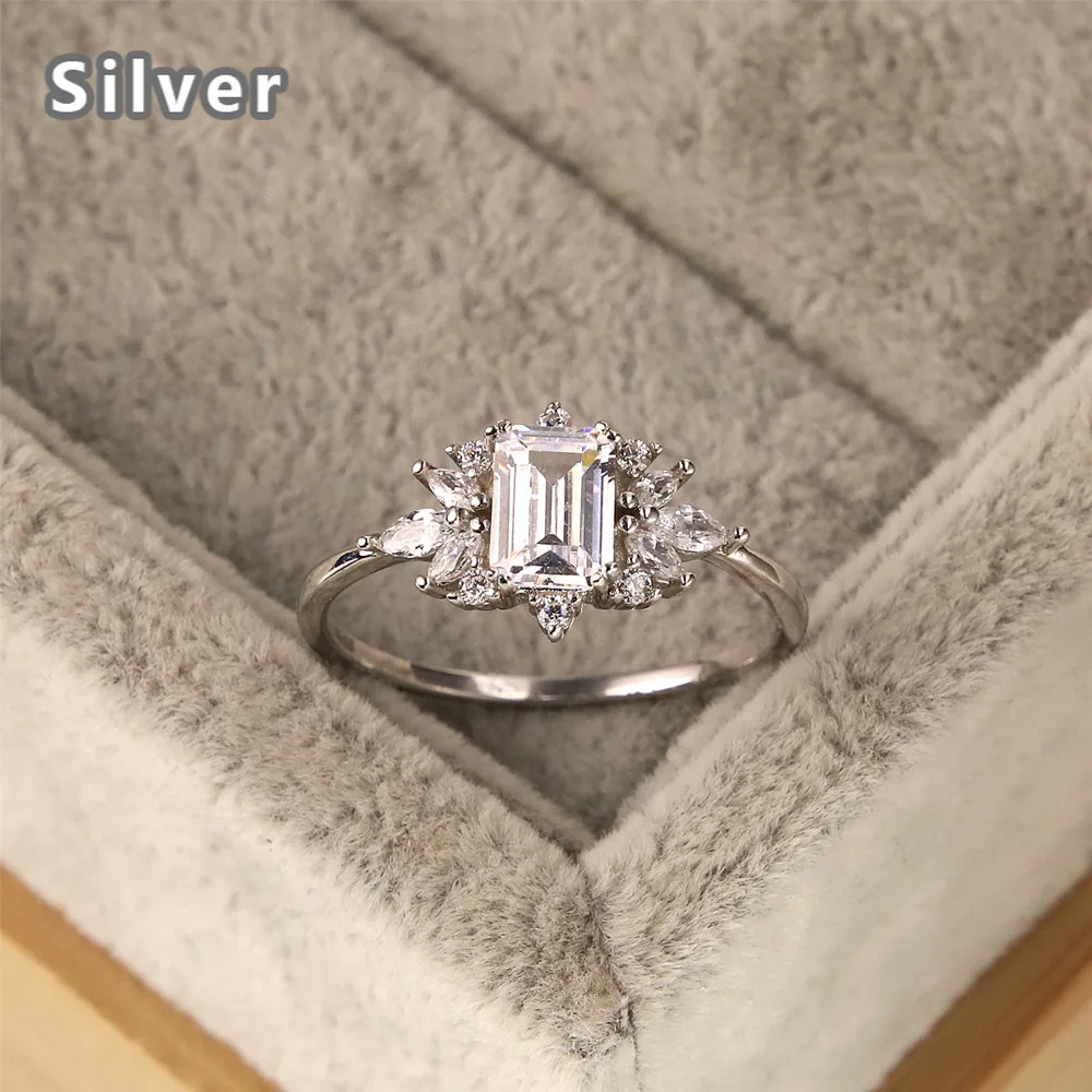 

Hot sales fashion Europe and America 925 Sterling Silver noble Ring Platinum zircon lady snowflake square crystal jewelry gift