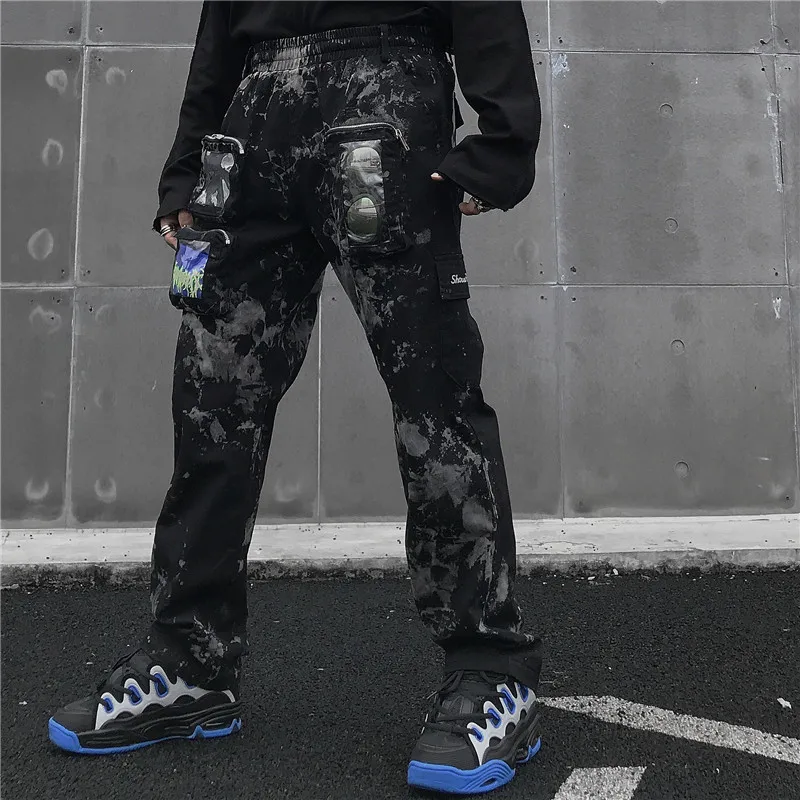 Темные иконы несколько карманов хип-хоп штаны Мужские из саржевого хлопка для