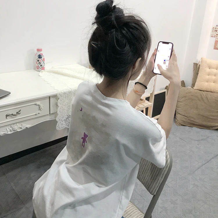 

YTX1262 2021 new bear print loose cool girl wear BF style large size short-sleeved T-shirt