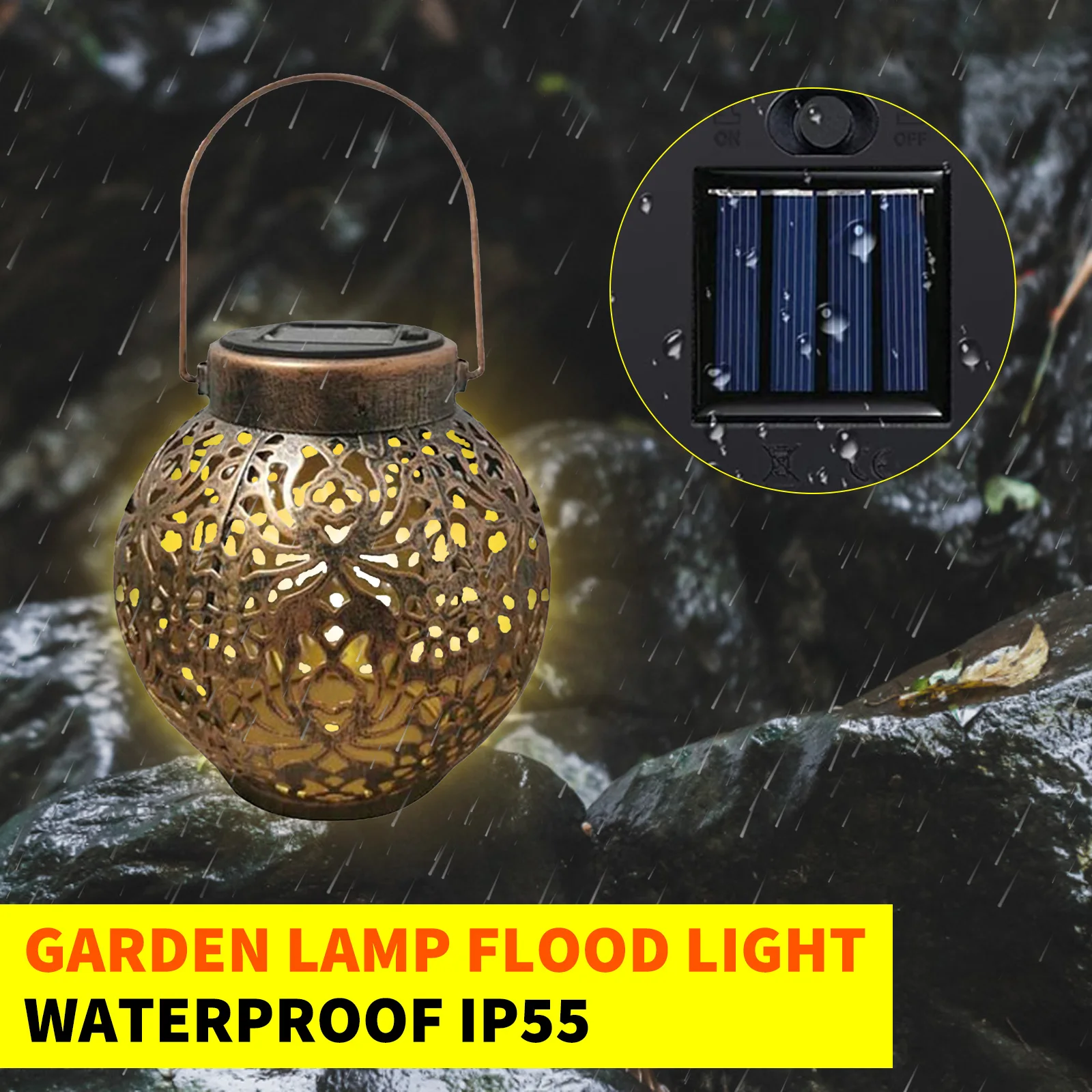 

Retro Garden Metal Lantern Solar LED Iron Art Light Flower Projection Hanging Lamp Decoration For Yard Patio Balcony