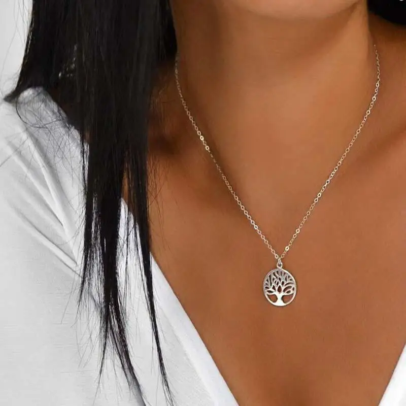 Древо жизни ожерелье женское модное винтажное серебряное золотое в виде дерева