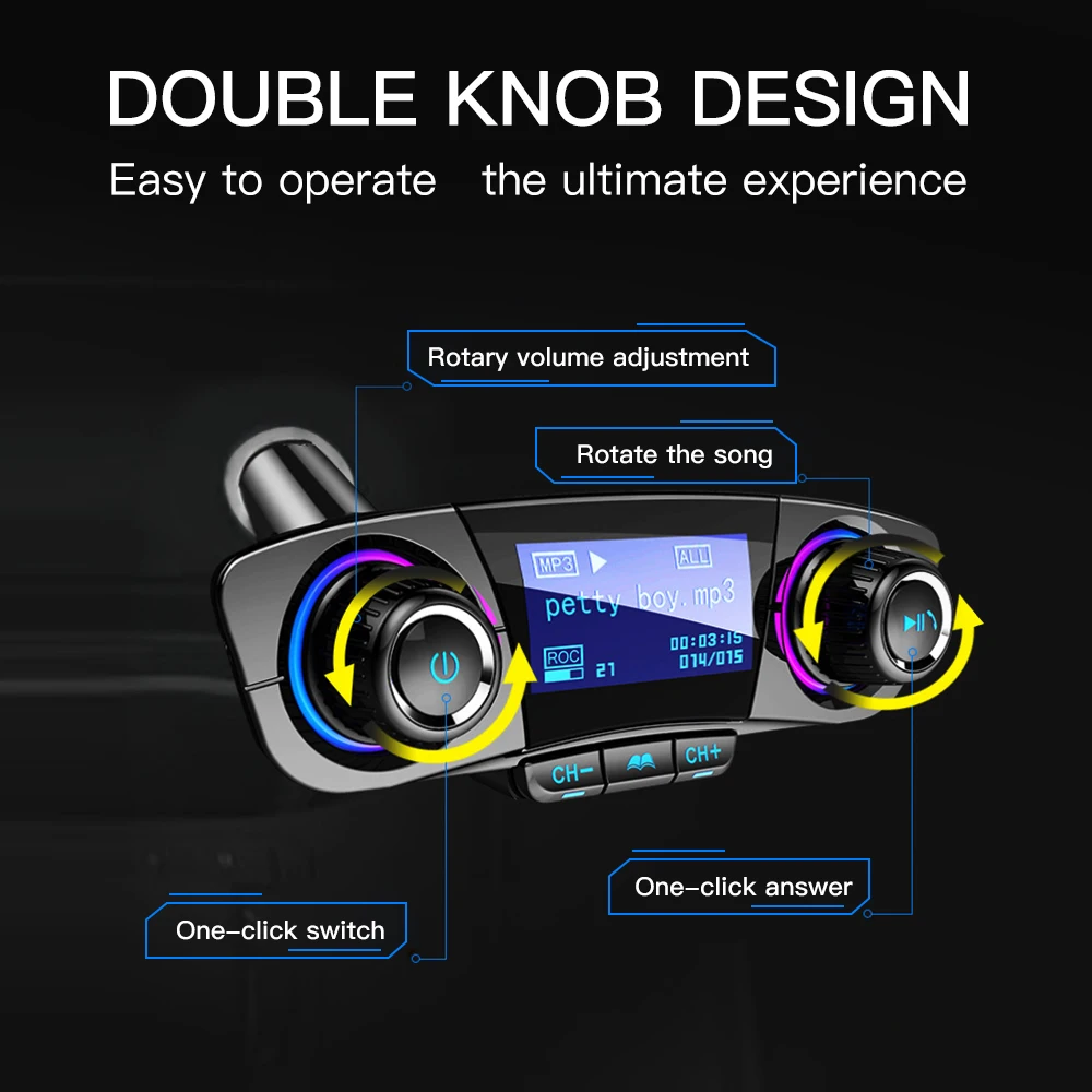 Car Handsfree Wireless Bluetooth Kit FM Transmitter LED Audio MP3 Player Dual USB Charger FM TF Aux in Modulator Car Accessories