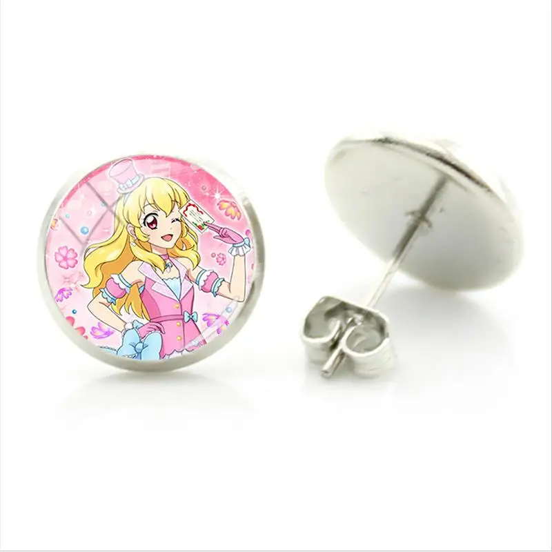 Bandai анимация Aikatsu серьги-гвоздики стеклянный кабошон Hoshimiya Ichigo круглые серьги