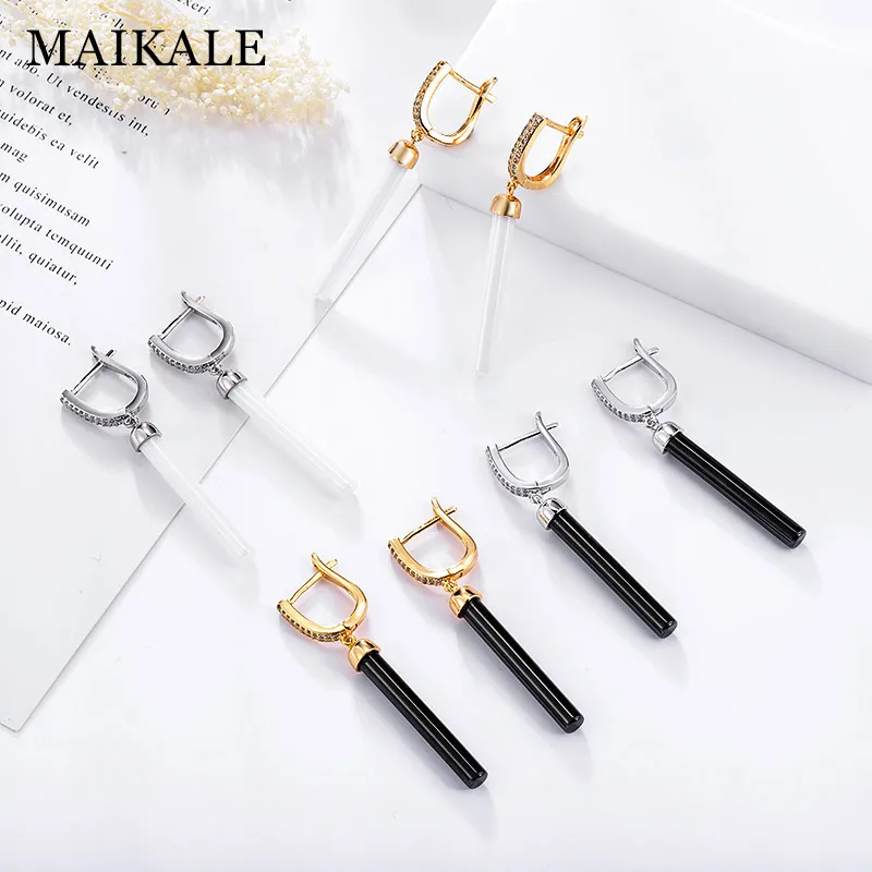 Женские прямые длинные серьги MAIKALE черные керамические с кубическим цирконием