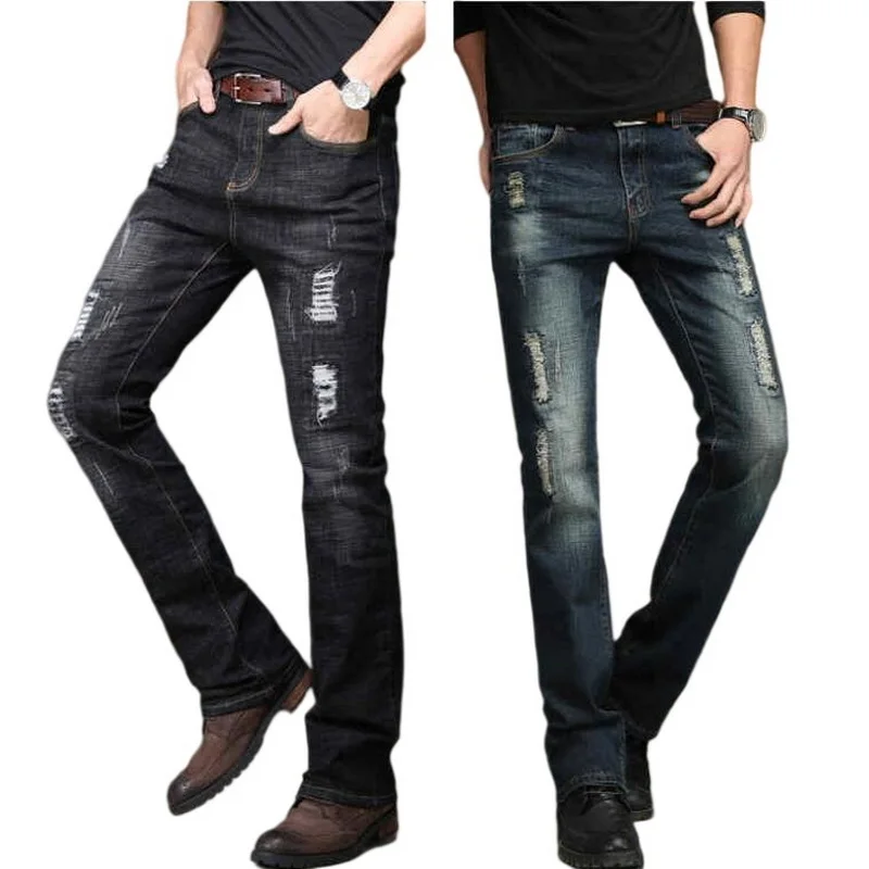 Spring And Autumn Men's Ripped Jeans Beggar Pants Men's Micro-Flare Denim Trousers Men's Jeans