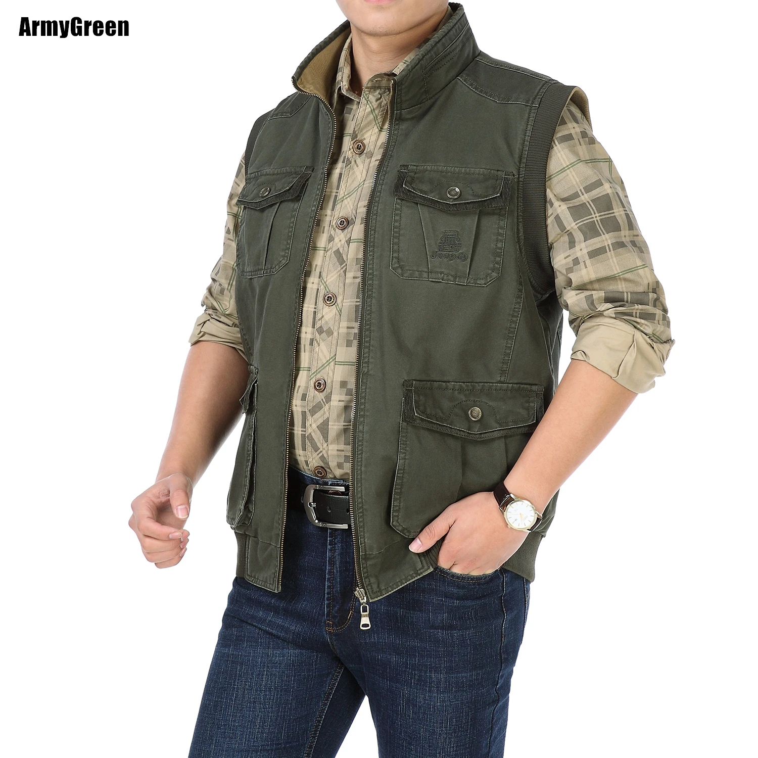 Два способа ношения жилеты для мужчин без рукавов демисезонный мужской жилет Повседневный среднего возраста тонкие рабочие жилеты жилет с карманами