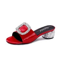 summer womens fashion high heel slippers woman classic rhinestone non slip sandals black red patent leather high heel slippers