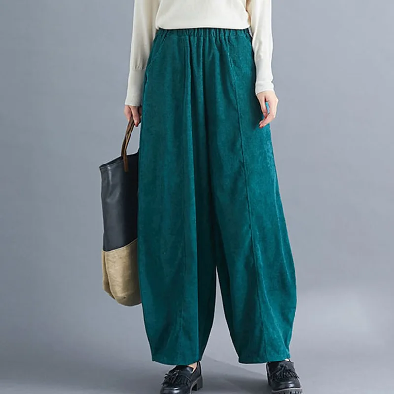 Mferlier Зима Весна вельветовые брюки для женщин эластичный пояс Карманы Твердые