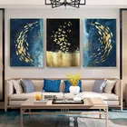 Золотая рыбка птица бабочка холст печатная Настенная картина спальня гостиная декоративная картина в нордическом стиле Триптих украшение