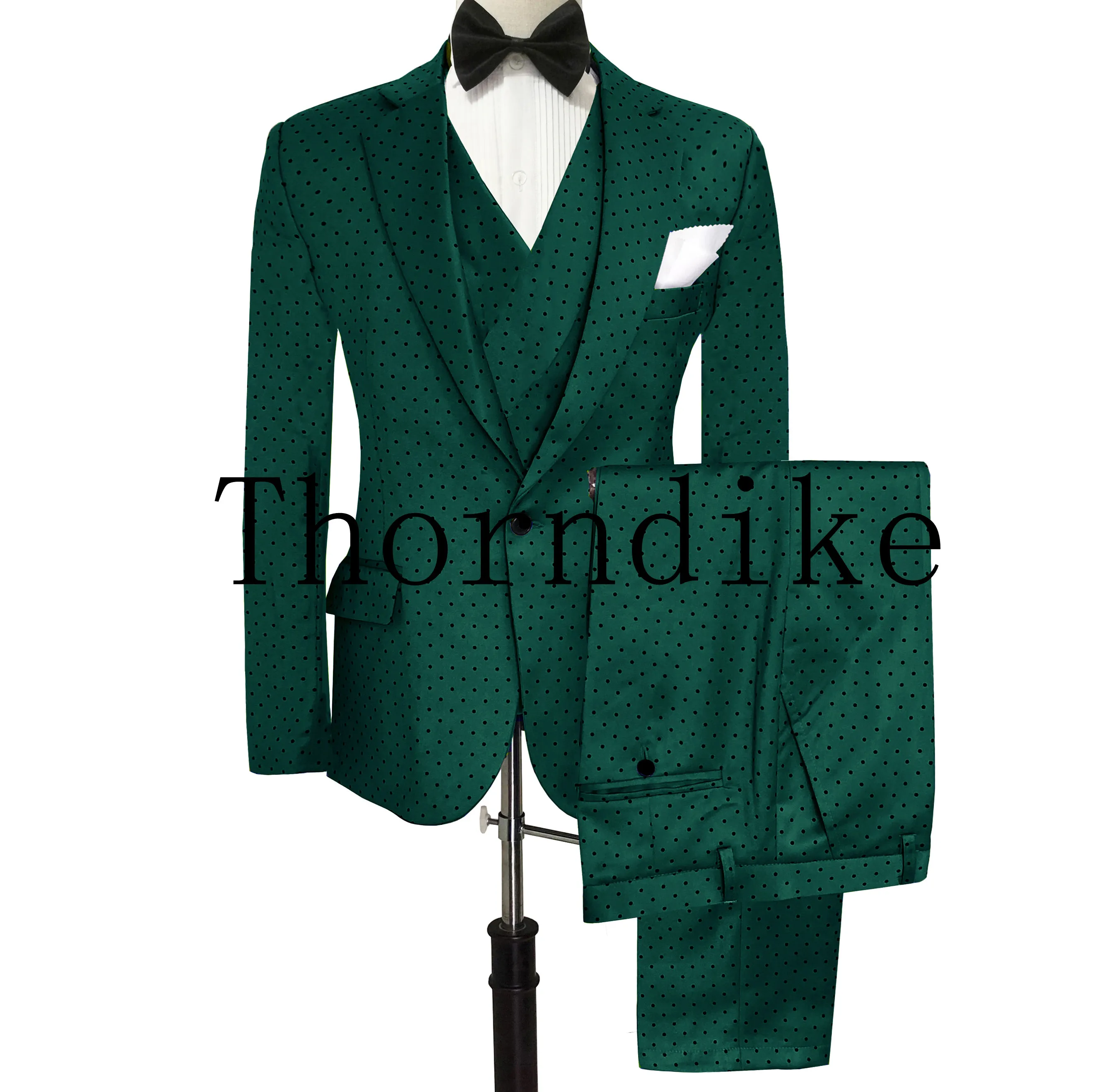 На заказ темно-зеленые костюмы в горошек для мужчин 3 предмета (пиджак + брюки